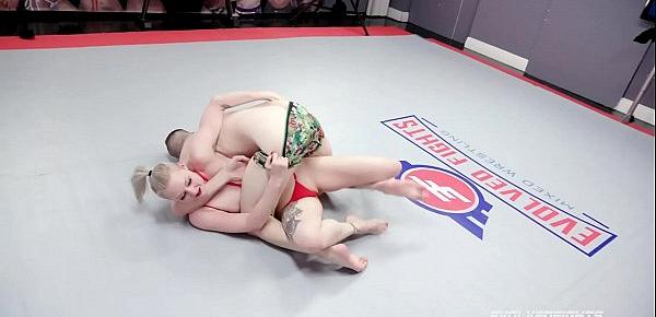  Arielle Aquinas mixed nude wrestling fight being fed a hard cock